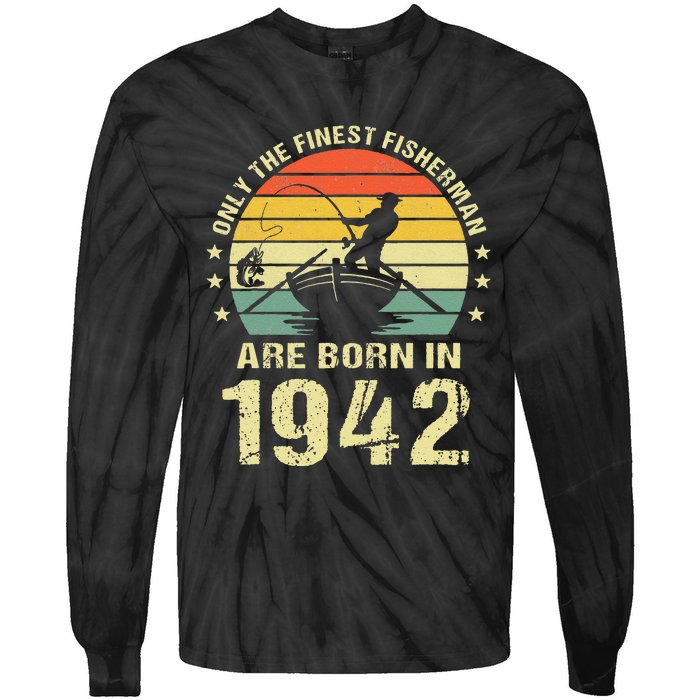 Fishing Fisherman 1942 80th Birthday Gift For 80 Year Old Tie-Dye Long Sleeve Shirt