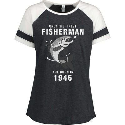 Fishing Fisherman 1946 74th Birthday Are Born In 1946 Enza Ladies Jersey Colorblock Tee