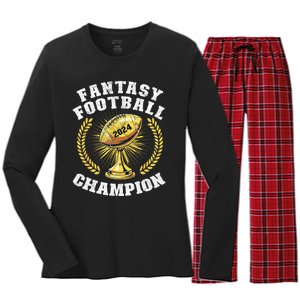 Fantasy Football 2024 Champion Draft Fantasy Football Champ Women's Long Sleeve Flannel Pajama Set 