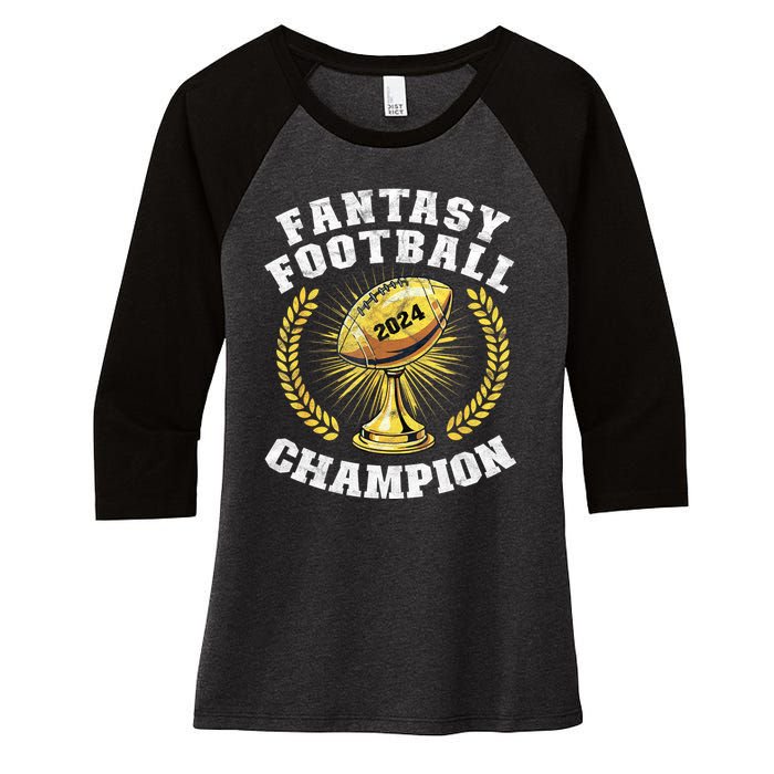 Fantasy Football 2024 Champion Draft Fantasy Football Champ Women's Tri-Blend 3/4-Sleeve Raglan Shirt