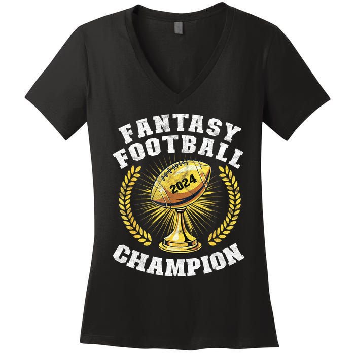 Fantasy Football 2024 Champion Draft Fantasy Football Champ Women's V-Neck T-Shirt