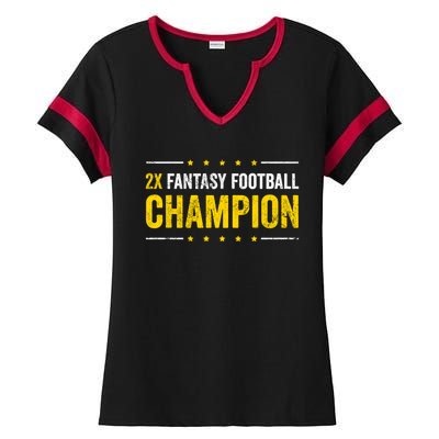 Fantasy Football 2 Time Winner Champ Champion Cool Gift Ladies Halftime Notch Neck Tee