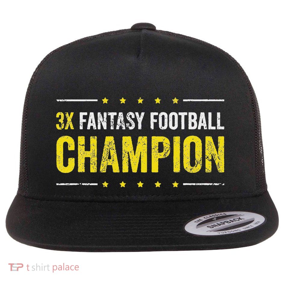 Fantasy Football 3 Time Winner Champ Champion Flat Bill Trucker Hat
