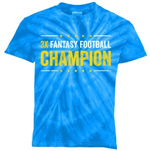 Fantasy Football 3 Time Winner Champ Champion Gift Kids Tie-Dye T-Shirt