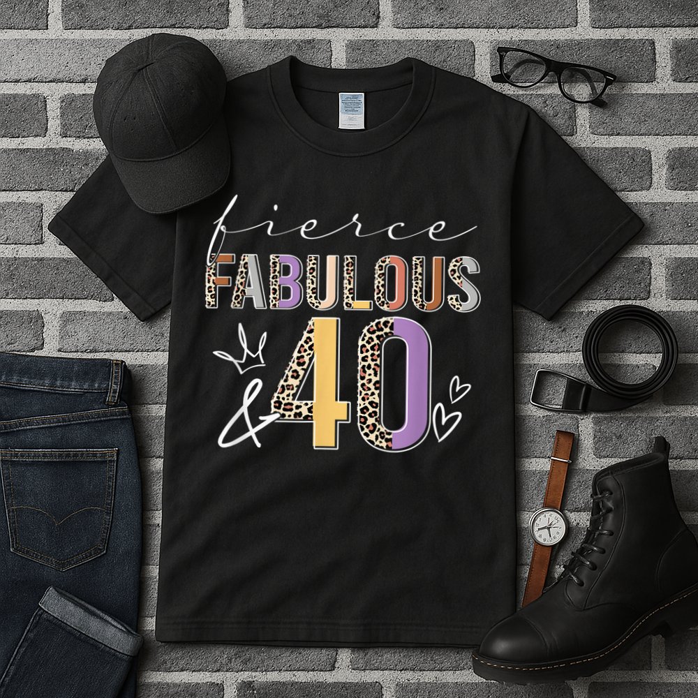 Fierce Fabulous & 40 Years Old Boho Leopard 40th Birthday Tall T-Shirt