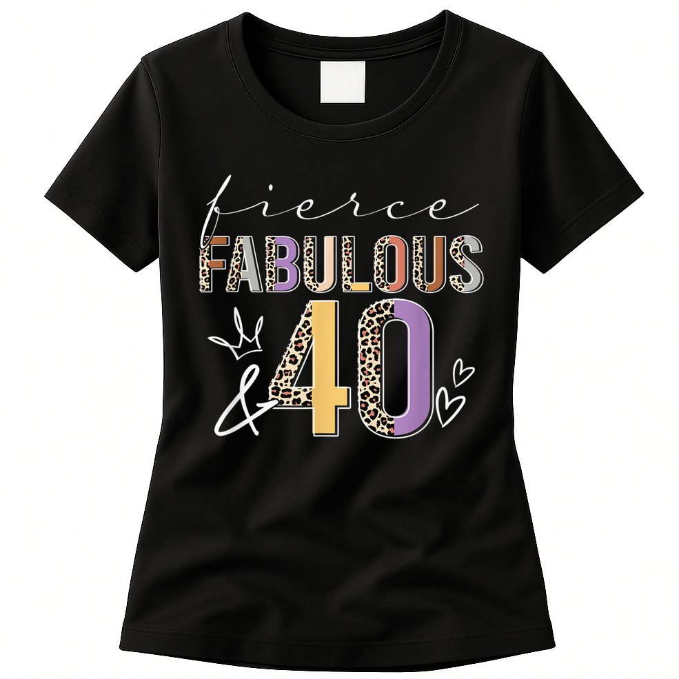Fierce Fabulous & 40 Years Old Boho Leopard 40th Birthday Womens T-Shirt