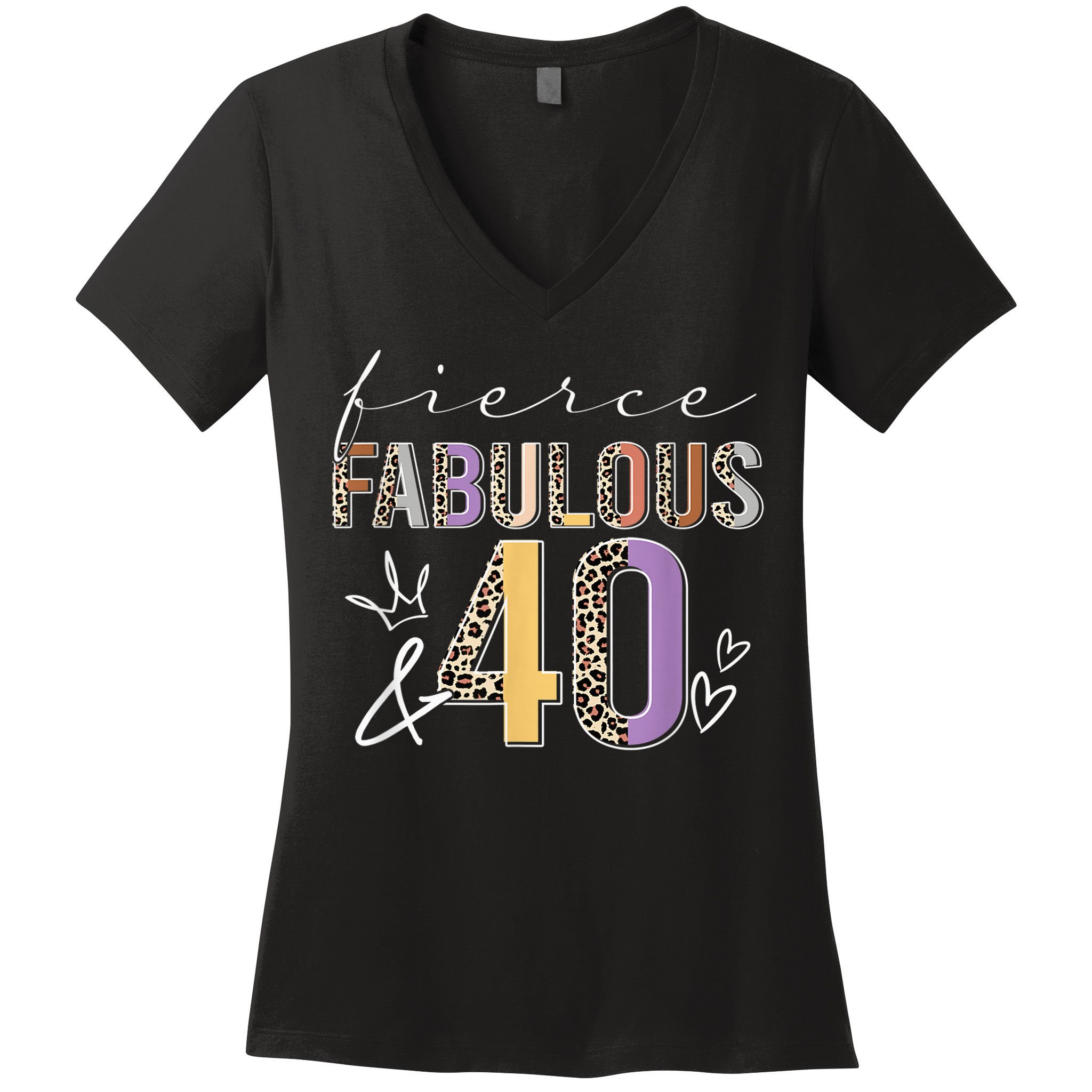 Fierce Fabulous & 40 Years Old Boho Leopard 40th Birthday Women's V-Neck T-Shirt