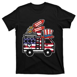 Firetruck Firecrackers 4th Of July Firefighter T-Shirt