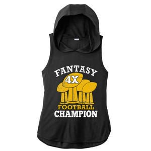 Fantasy Football 4x Champion Four Time Champ Fantasy Winner Ladies PosiCharge Tri-Blend Wicking Draft Hoodie Tank