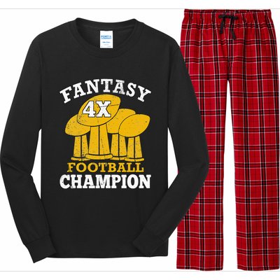 Fantasy Football 4x Champion Four Time Champ Fantasy Winner Long Sleeve Pajama Set