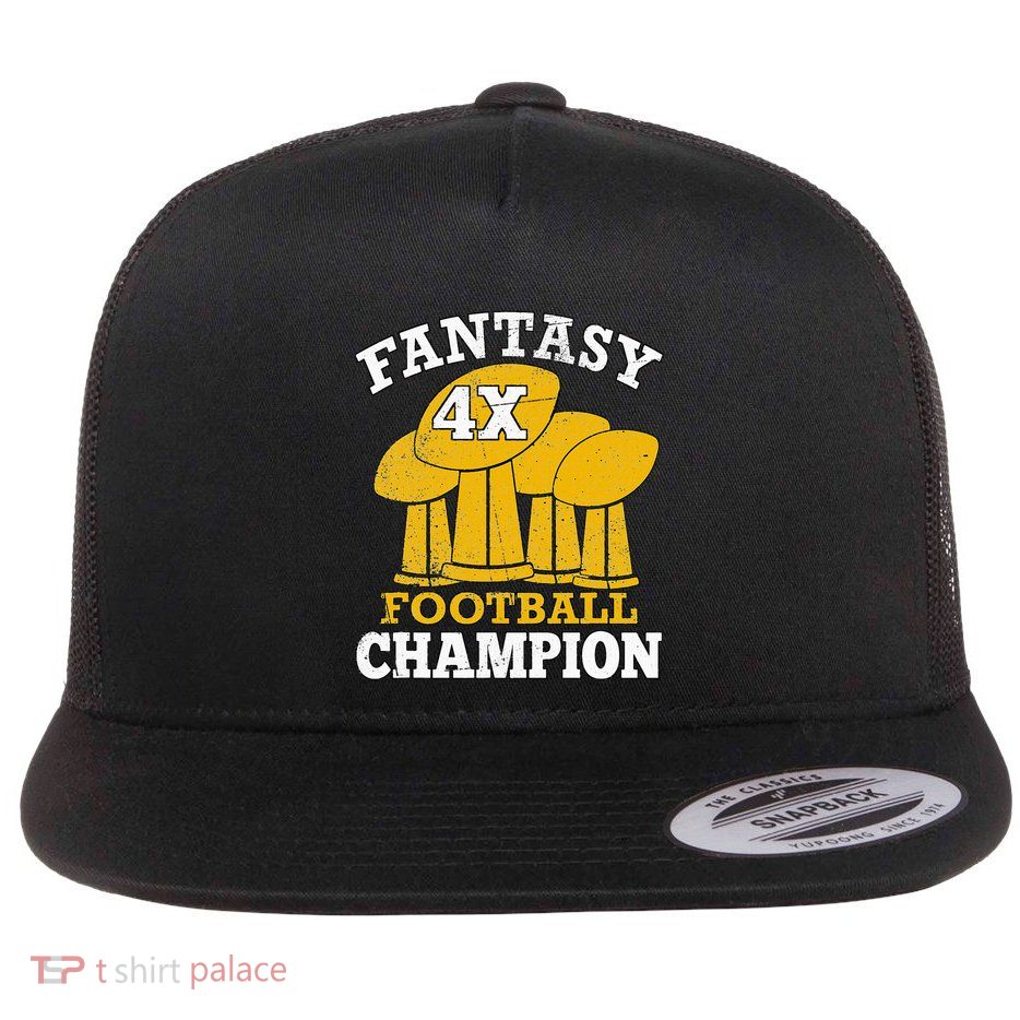 Fantasy Football 4x Champion Four Time Champ Fantasy Winner Flat Bill Trucker Hat