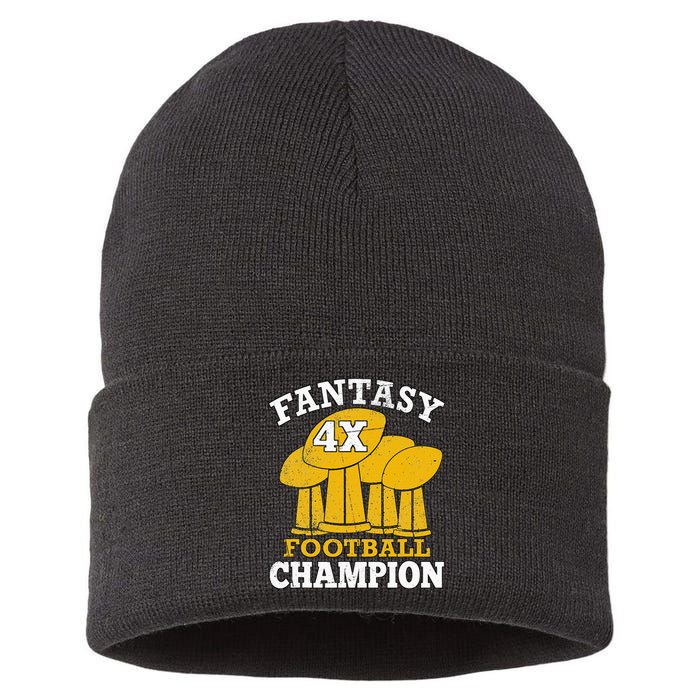 Fantasy Football 4x Champion Four Time Champ Fantasy Winner Sustainable Knit Beanie