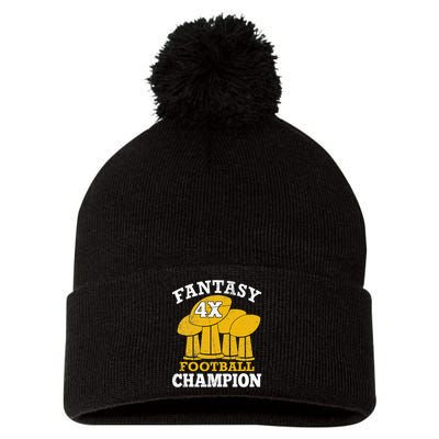 Fantasy Football 4x Champion Four Time Champ Fantasy Winner Pom Pom 12in Knit Beanie