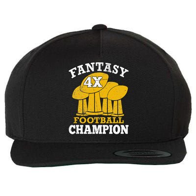 Fantasy Football 4x Champion Four Time Champ Fantasy Winner Wool Snapback Cap