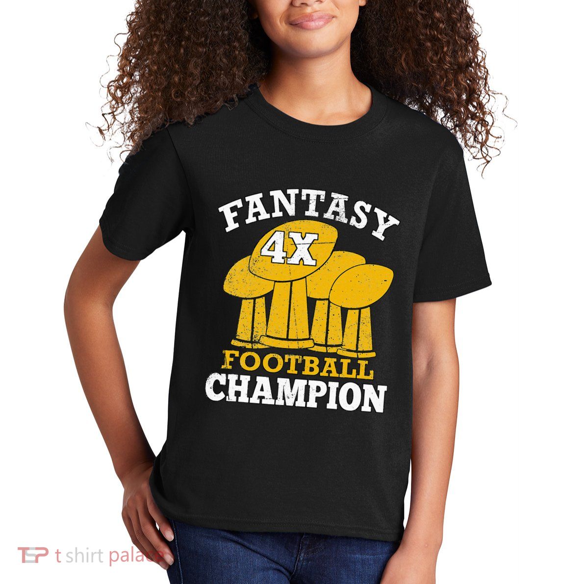 Fantasy Football 4x Champion Four Time Champ Fantasy Winner Kids T-Shirt