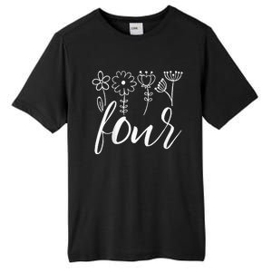 Floral Four 4 Year Old 4th Birthday Tall Fusion ChromaSoft Performance T-Shirt