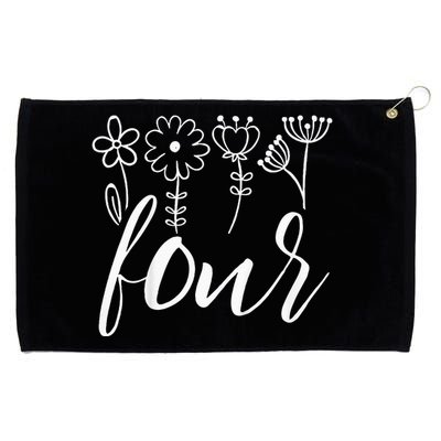 Floral Four 4 Year Old 4th Birthday Grommeted Golf Towel