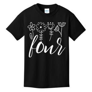 Floral Four 4 Year Old 4th Birthday Kids T-Shirt