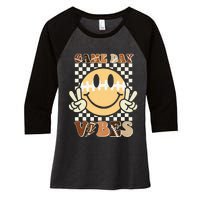 Funny Face American Football Game Day Vibes Sport Women's Tri-Blend 3/4-Sleeve Raglan Shirt