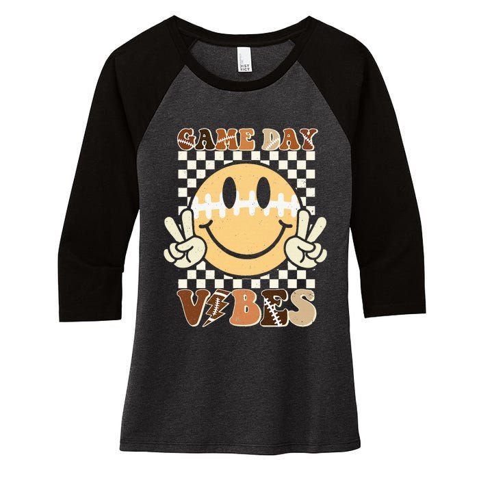 Funny Face American Football Game Day Vibes Sport Women's Tri-Blend 3/4-Sleeve Raglan Shirt