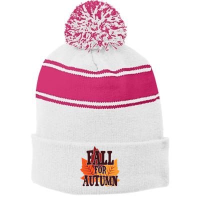 Fall For Autumn Nature Leaves Stripe Pom Pom Beanie