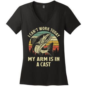 Fishin Fisherman Arm Cast Fish Hunting Women's V-Neck T-Shirt