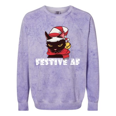 Funny Festive Af Christmas Cat Feline Meowy Ugly Xmas Humor Gift Colorblast Crewneck Sweatshirt