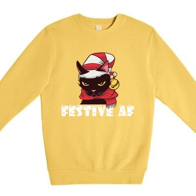 Funny Festive Af Christmas Cat Feline Meowy Ugly Xmas Humor Gift Premium Crewneck Sweatshirt