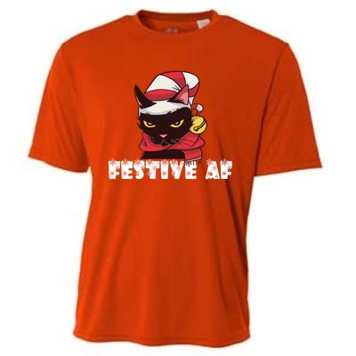 Funny Festive Af Christmas Cat Feline Meowy Ugly Xmas Humor Gift Cooling Performance Crew T-Shirt