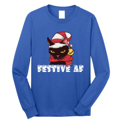 Funny Festive Af Christmas Cat Feline Meowy Ugly Xmas Humor Gift Long Sleeve Shirt