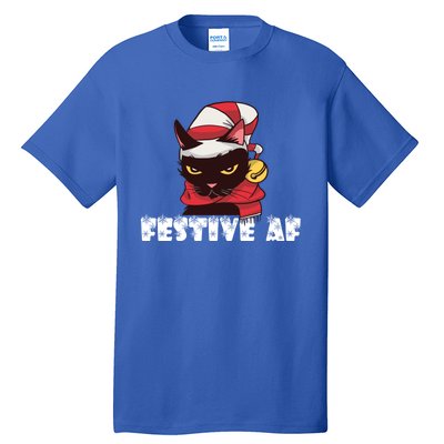 Funny Festive Af Christmas Cat Feline Meowy Ugly Xmas Humor Gift Tall T-Shirt