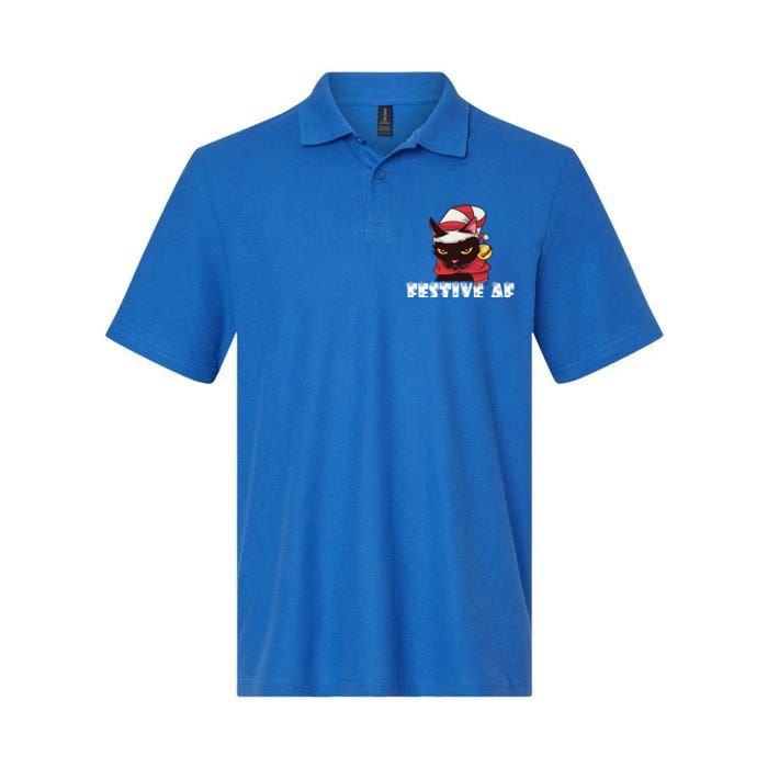 Funny Festive Af Christmas Cat Feline Meowy Ugly Xmas Humor Gift Softstyle Adult Sport Polo