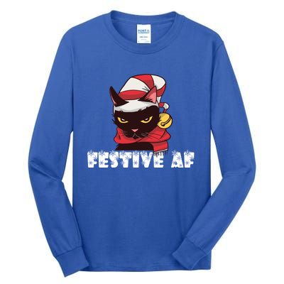 Funny Festive Af Christmas Cat Feline Meowy Ugly Xmas Humor Gift Tall Long Sleeve T-Shirt