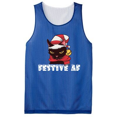 Funny Festive Af Christmas Cat Feline Meowy Ugly Xmas Humor Gift Mesh Reversible Basketball Jersey Tank