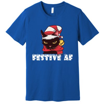 Funny Festive Af Christmas Cat Feline Meowy Ugly Xmas Humor Gift Premium T-Shirt