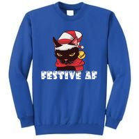 Funny Festive Af Christmas Cat Feline Meowy Ugly Xmas Humor Gift Tall Sweatshirt