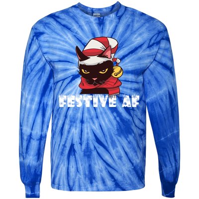 Funny Festive Af Christmas Cat Feline Meowy Ugly Xmas Humor Gift Tie-Dye Long Sleeve Shirt