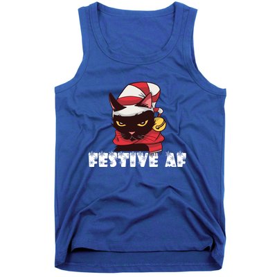 Funny Festive Af Christmas Cat Feline Meowy Ugly Xmas Humor Gift Tank Top