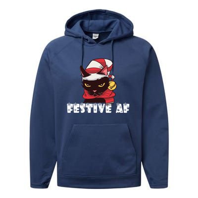 Funny Festive Af Christmas Cat Feline Meowy Ugly Xmas Humor Gift Performance Fleece Hoodie