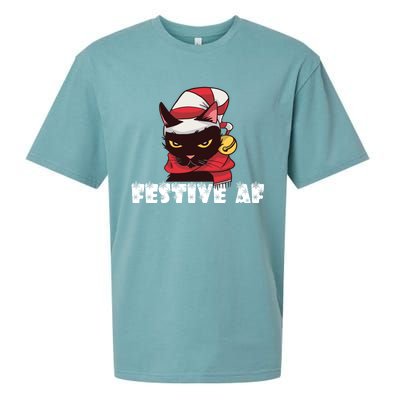 Funny Festive Af Christmas Cat Feline Meowy Ugly Xmas Humor Gift Sueded Cloud Jersey T-Shirt