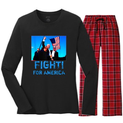 Fight For America Fight For Trump Gift Women's Long Sleeve Flannel Pajama Set 