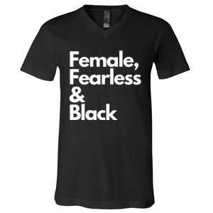 Female Fearless And Black V-Neck T-Shirt