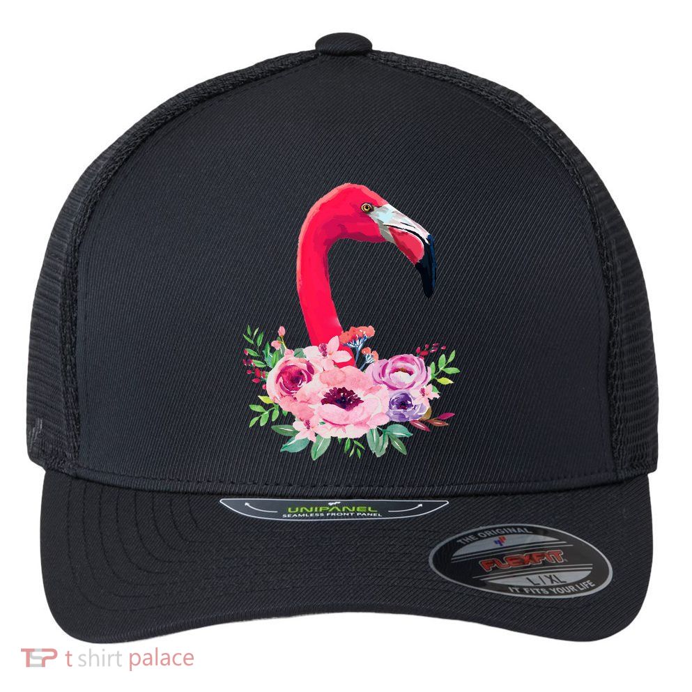 Flamingo Floral Art Flexfit Unipanel Trucker Cap