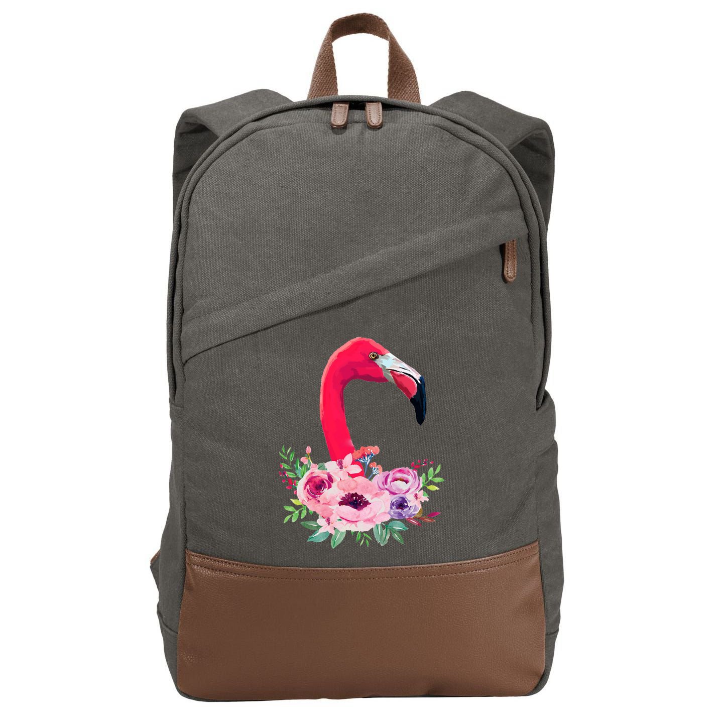 Flamingo Floral Art Cotton Canvas Backpack