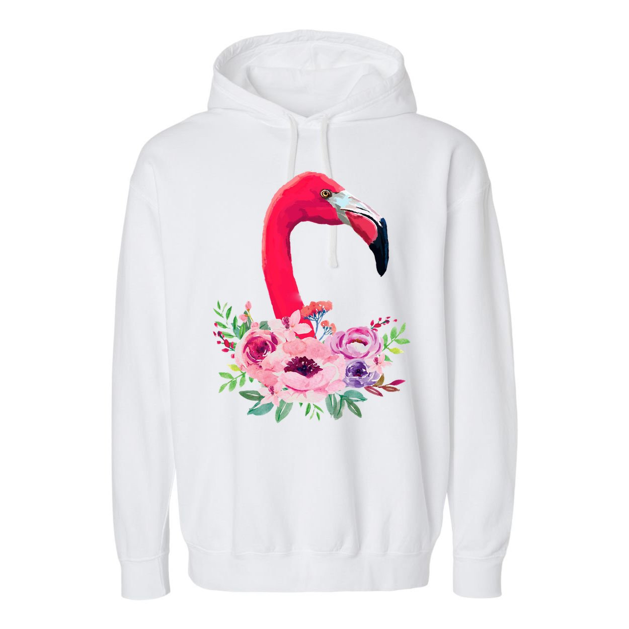 Flamingo Floral Art Garment-Dyed Fleece Hoodie