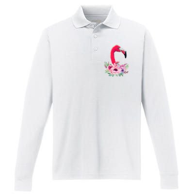 Flamingo Floral Art Performance Long Sleeve Polo