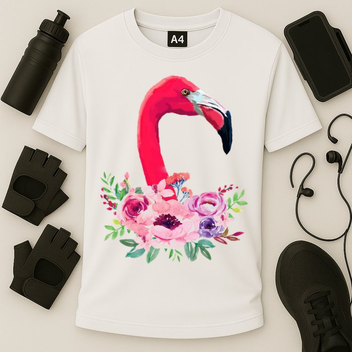 Flamingo Floral Art Cooling Performance Crew T-Shirt