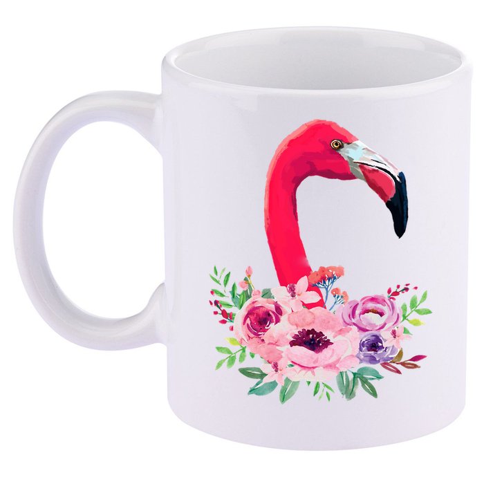 Flamingo Floral Art 11oz C Handle Ceramic Mug