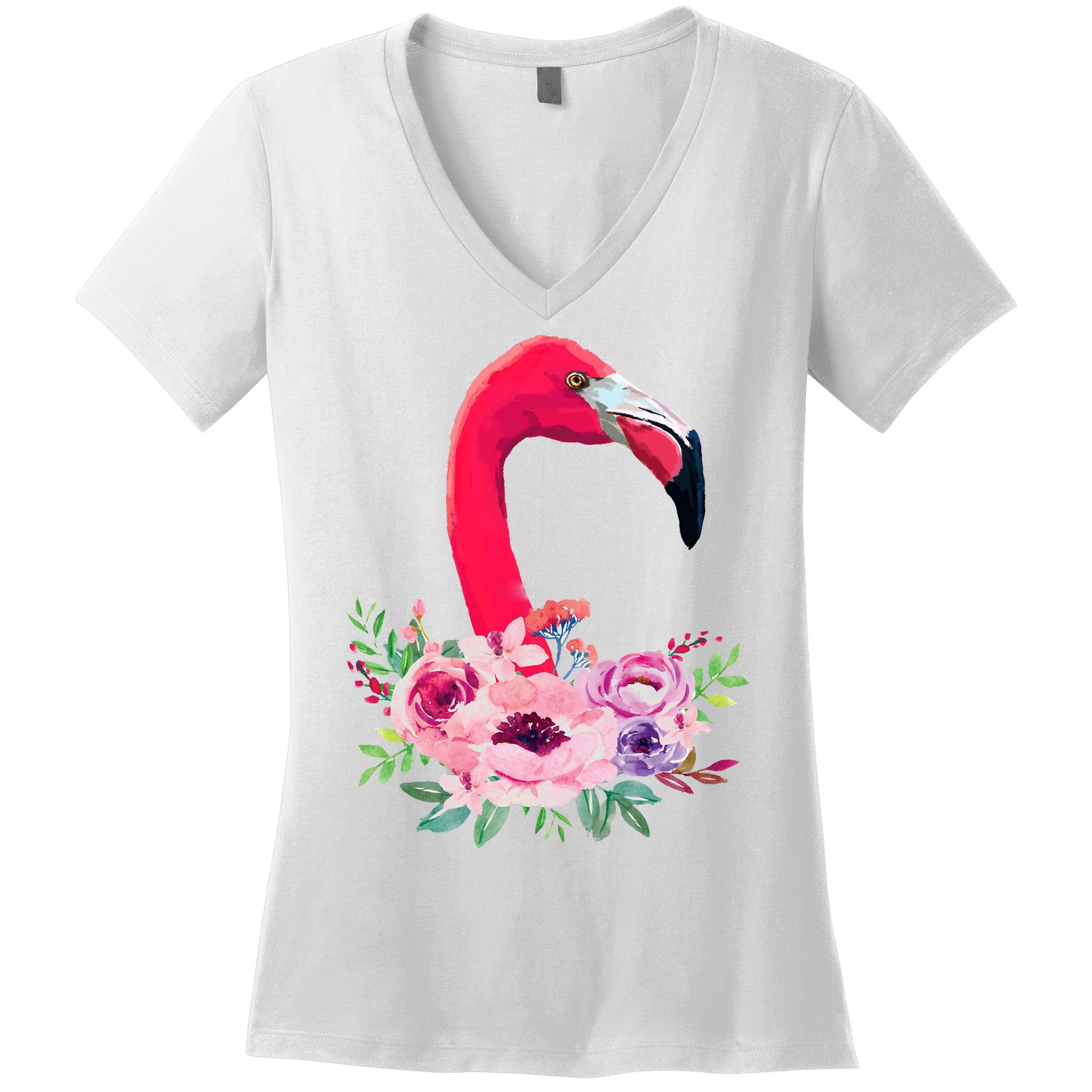 Flamingo Floral Art Women's V-Neck T-Shirt
