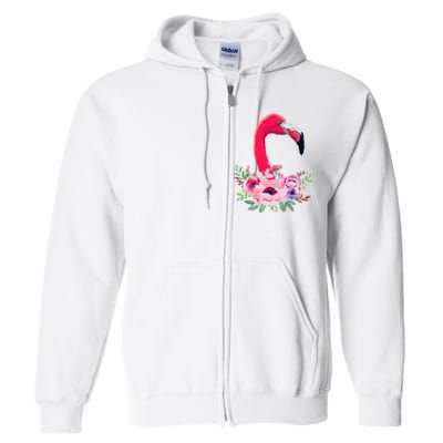 Flamingo Floral Art Full Zip Hoodie